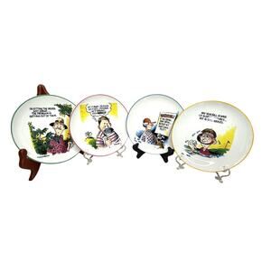 1980s Set of 4 Finkstrom Golf Themed Appetizer Plates Cheeky 6" Diameter